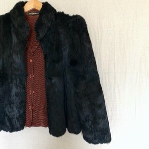Strong Shoulder Luxurious Black Rabbit Fur Coat